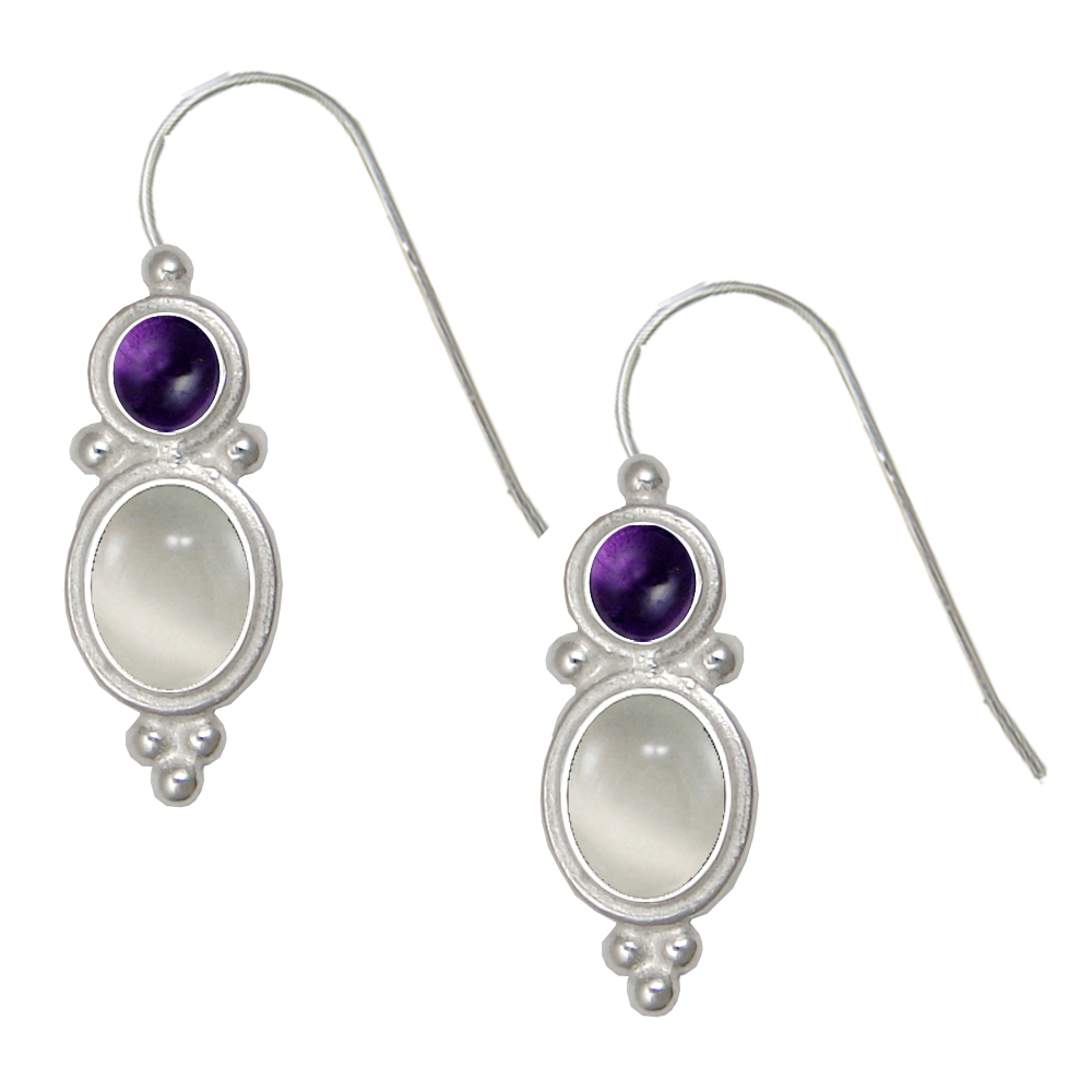 Sterling Silver Drop Dangle Earrings White Moonstone And Amethyst